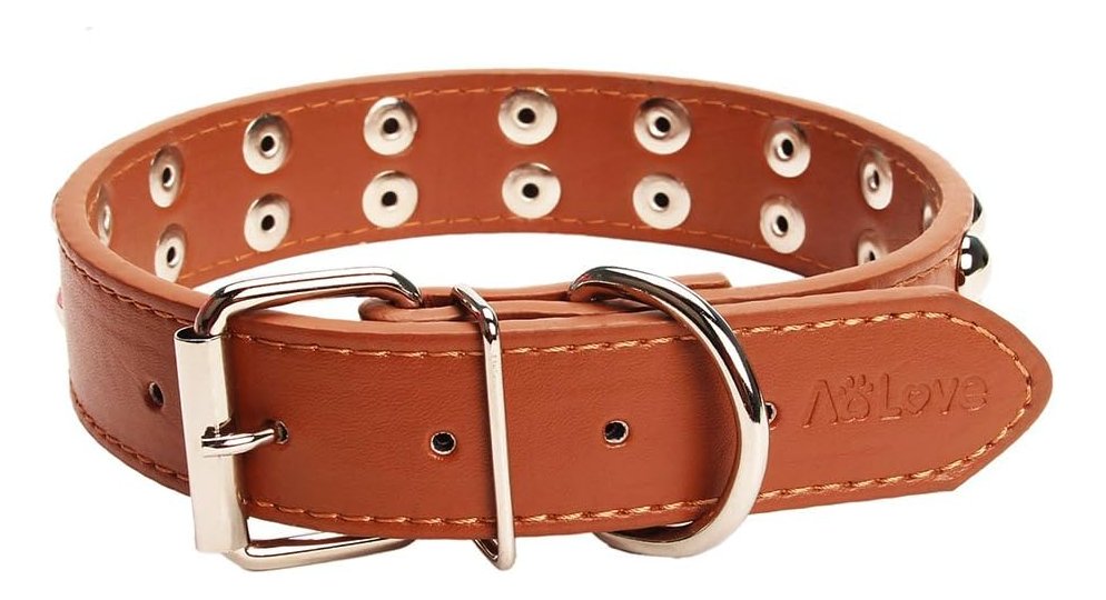 Aolove Collar Marrón Clásico De Cuero Con Púas Para Perros - Image 2