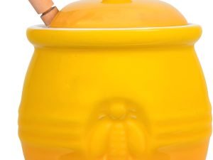 Maceta De Miel De Gres En Relieve Y Cuchara De Miel Madera Color Amarillo