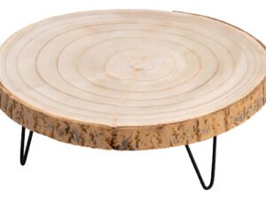 Pedestal Grande De Madera De Paulownia Con Patas De Metal Color Acabado Crudo