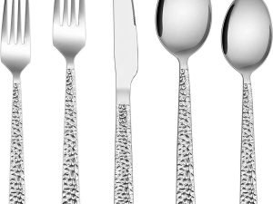 E-far - Juego De Cubiertos Martillados, Cuadrados 30 Piezas