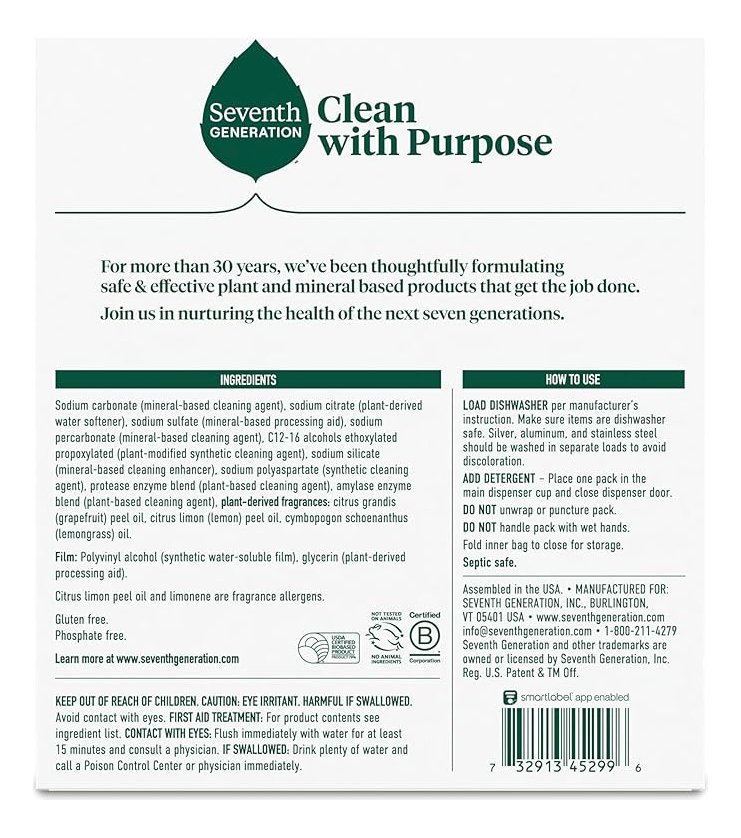 Seventh Generation Detergente Para Trastes Paquetes De 90pz - Image 2
