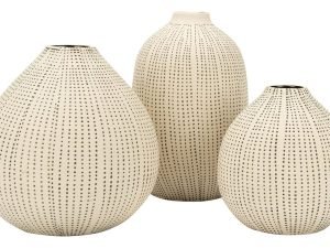 Jarrón De Cerámica Con Textura De Lunares Negros 3 Pzas