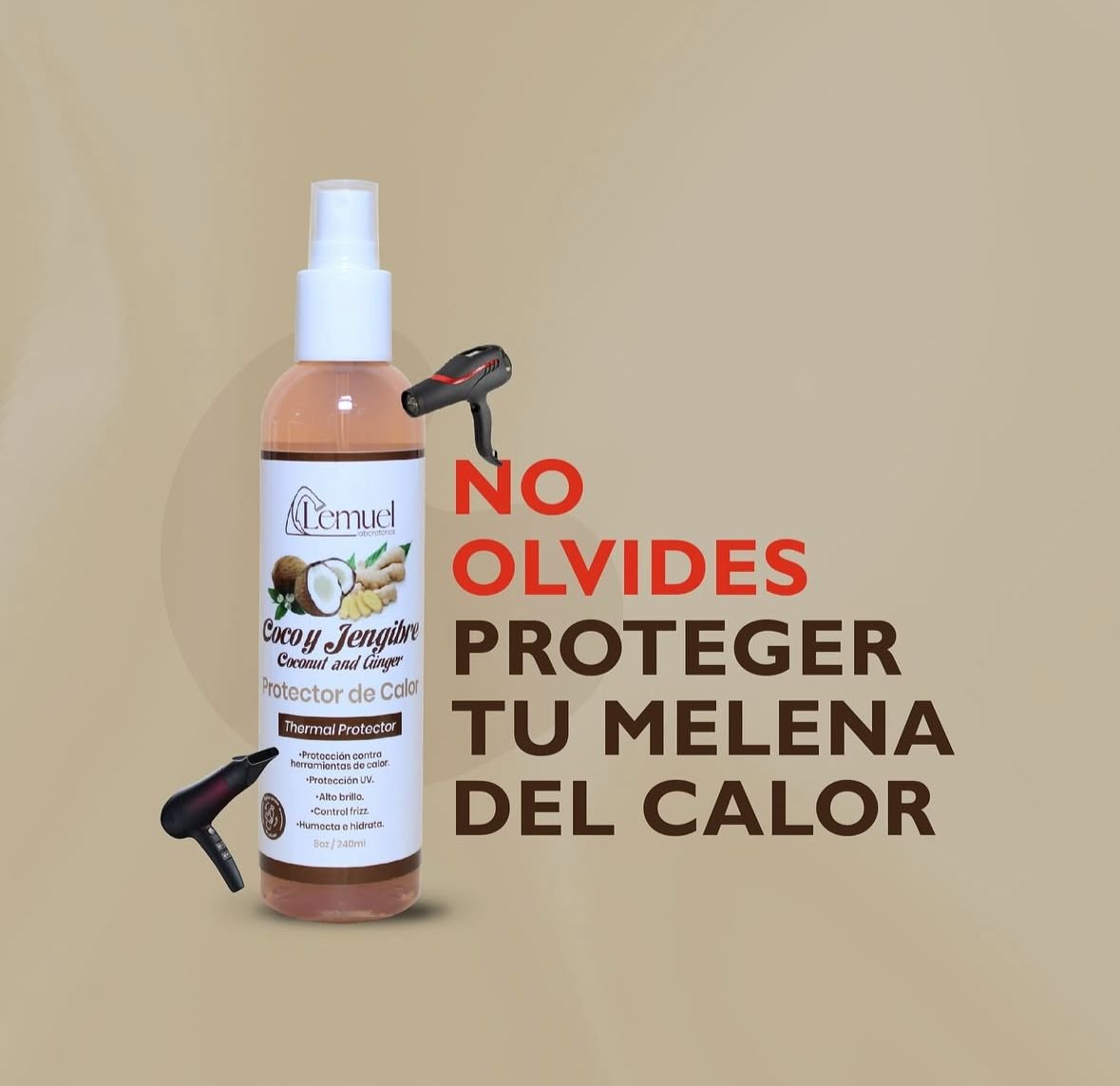 Lemuel Protector Térmico Anti Frizz Coco Y Jengibre 240 Ml - Image 2