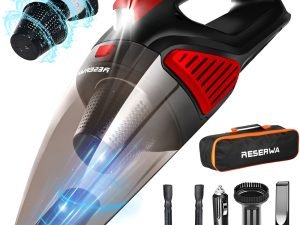 Aspirador Coche Con Luz Led 7500pa 12v 16.4ft Cable Portátil Color Rojo