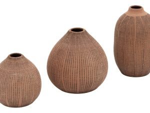 Jarrón De Cerámica Con Textura De Lunares Negros 3 Pzas Color Marrón
