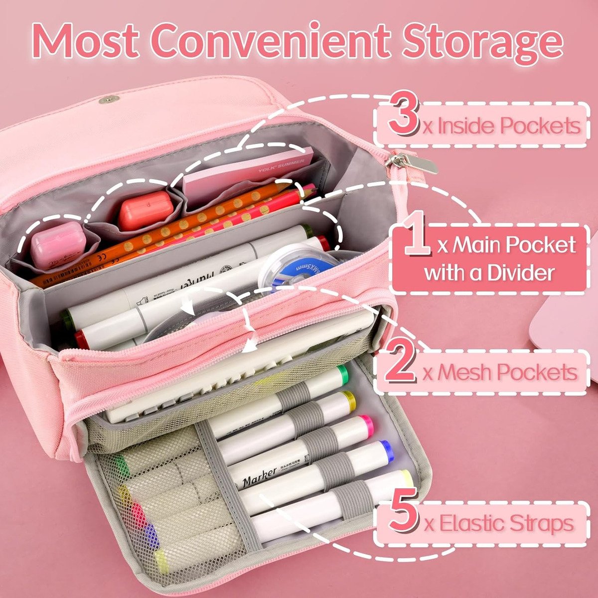 Sooez - Estuche Grande Para Lápices Con 3 Compartimentos - Image 8