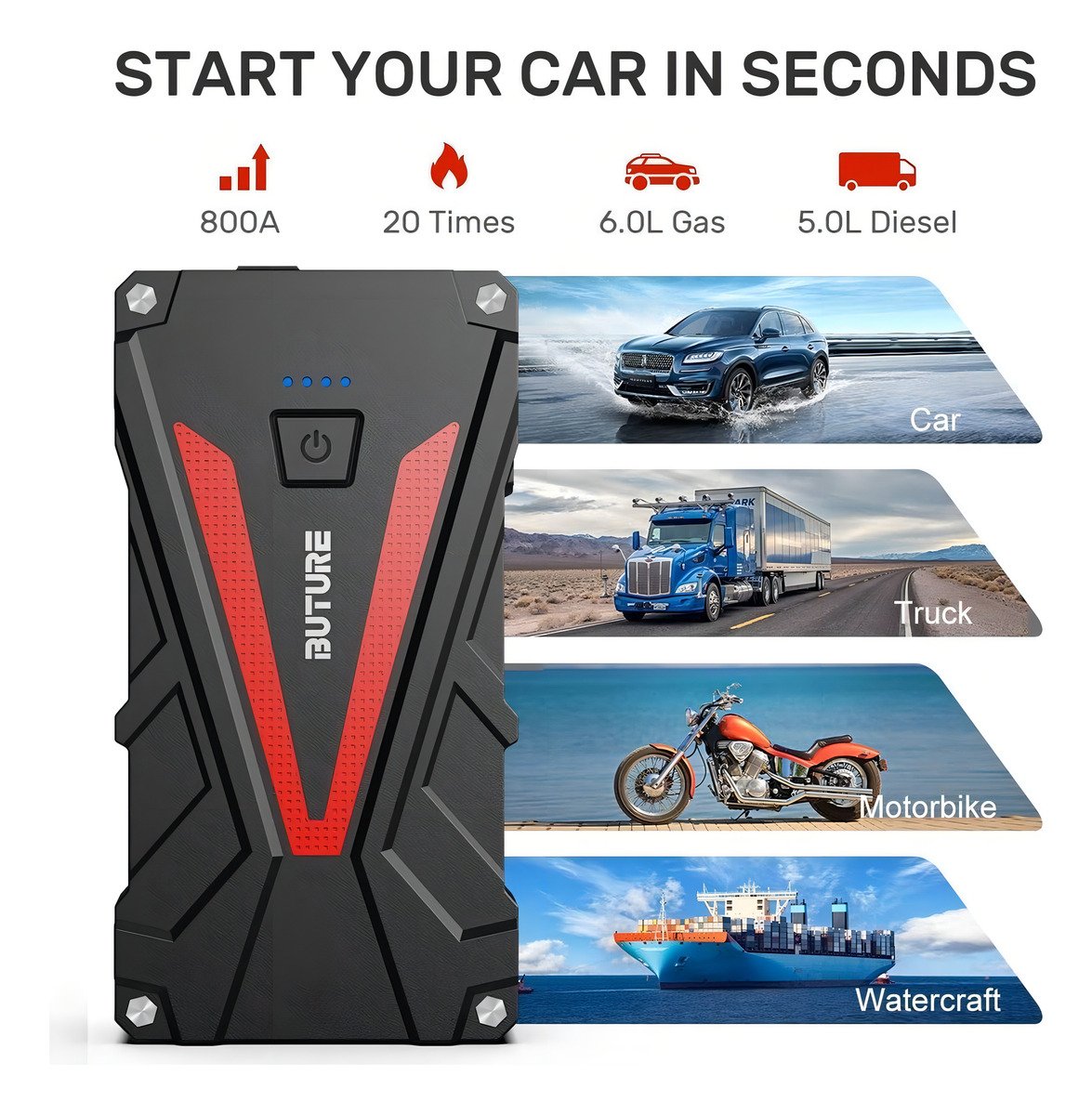 Arrancador Para Autos Buture, 800a Portatil Motores 6.0, 5.0 - Image 2