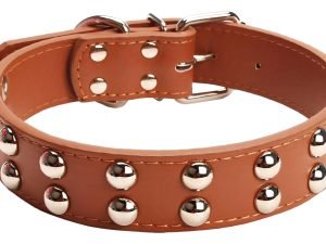 Aolove Collar Marrón Clásico De Cuero Con Púas Para Perros