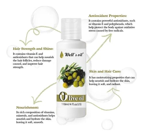 Well's Oil Aceite De Oliva 100% Puro Para Cabello Piel 118ml - Image 3