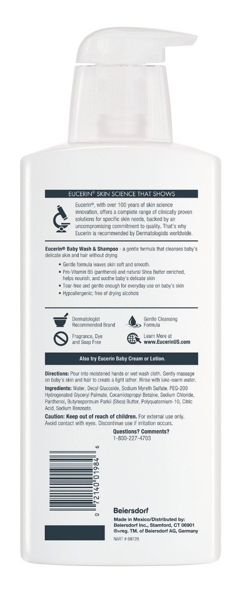 Eucerin Baby Wash And Shampoo Jabon Y Champú Bebe 400 Ml - Image 2