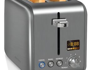 Tostadora De Pan De 2 Rebanadas, Inoxidable Con Pantalla Lcd Color Metálico Oscuro