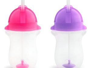 Munchkin Vaso Con Popote Antiderrame 10 Oz Para Bebe 2 Pzas Color Rosa Chicle