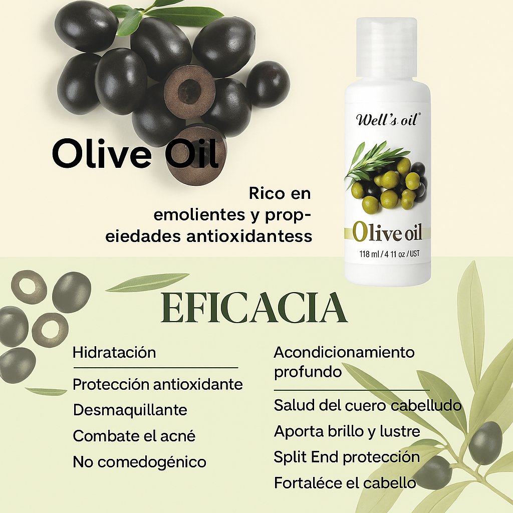 Well's Oil Aceite De Oliva 100% Puro Para Cabello Piel 118ml - Image 4
