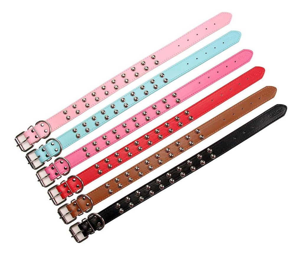 Aolove Collar Marrón Clásico De Cuero Con Púas Para Perros - Image 3