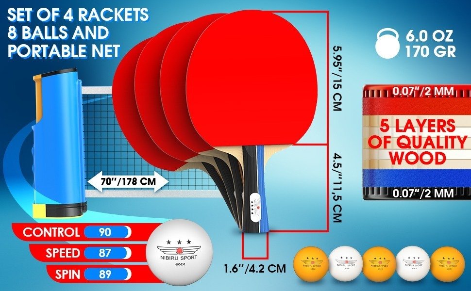 Juego Raqueta Ping Pong, Red Retráctil Con Postes, 6 Pelotas - Image 4