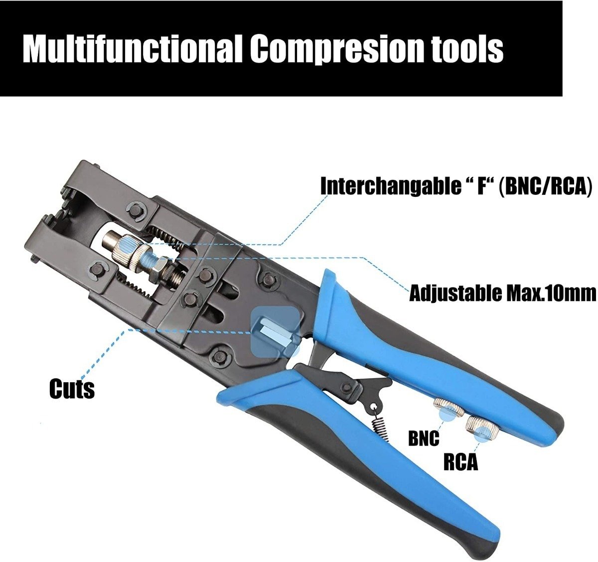 Pinza Crimpadora Cable Coaxial Uvital, F Bnc Rca, Rg58 Rg59 - Image 2