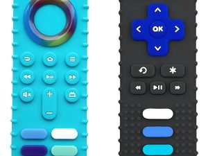 Mordedores De 2 Juguetes De Dentición De Silicona Para Bebés Color Verde Y Negro Remotos De Tv