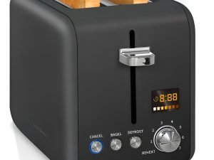 Tostadora De Pan De 2 Rebanadas, Inoxidable Con Pantalla Lcd Color Chocolate Oscuro