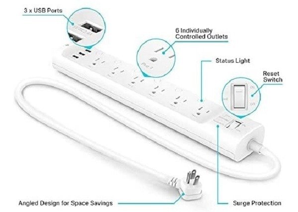 Regleta 6 Tomas Inteligentes 3 Usb, Funciona Con Alexa Y Goo - Image 3