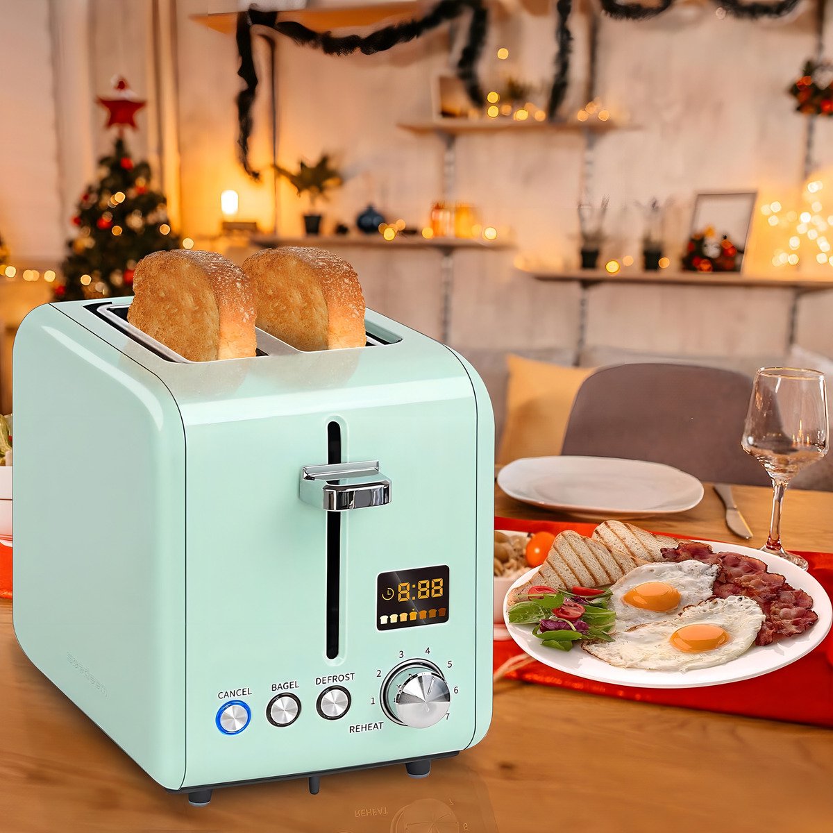 Tostadora De Pan De 2 Rebanadas, Inoxidable Con Pantalla Lcd Color Menta - Image 2
