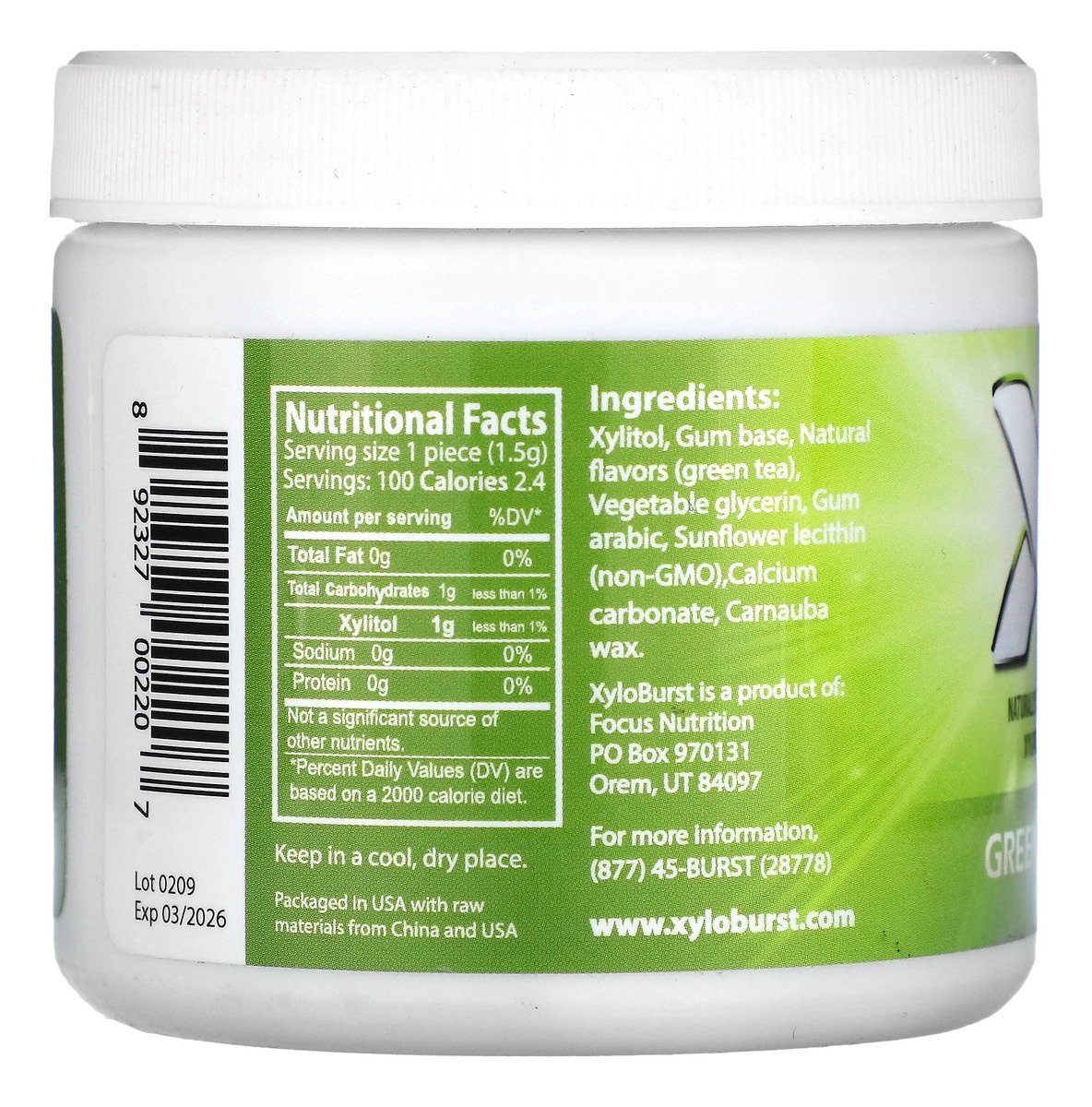 Xyloburst Goma De Mascar De Xilitol Sabor Te Verde 100pz - Image 2